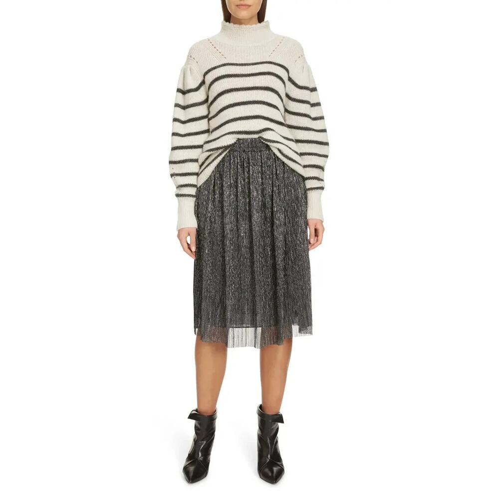 Isabel Marant Etoile Beatrice Pleated A-Line Skirt in Black & Silver Size 36